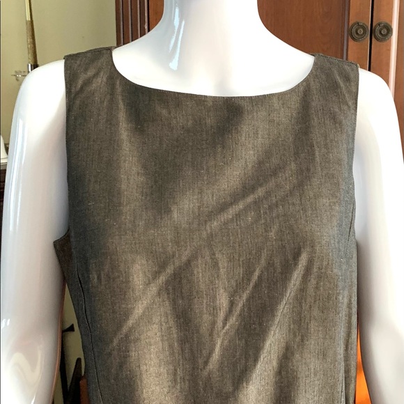 Shiny brownish Green linen straight pencil dress sleeveless long cord belt US 10 - Picture 6 of 13